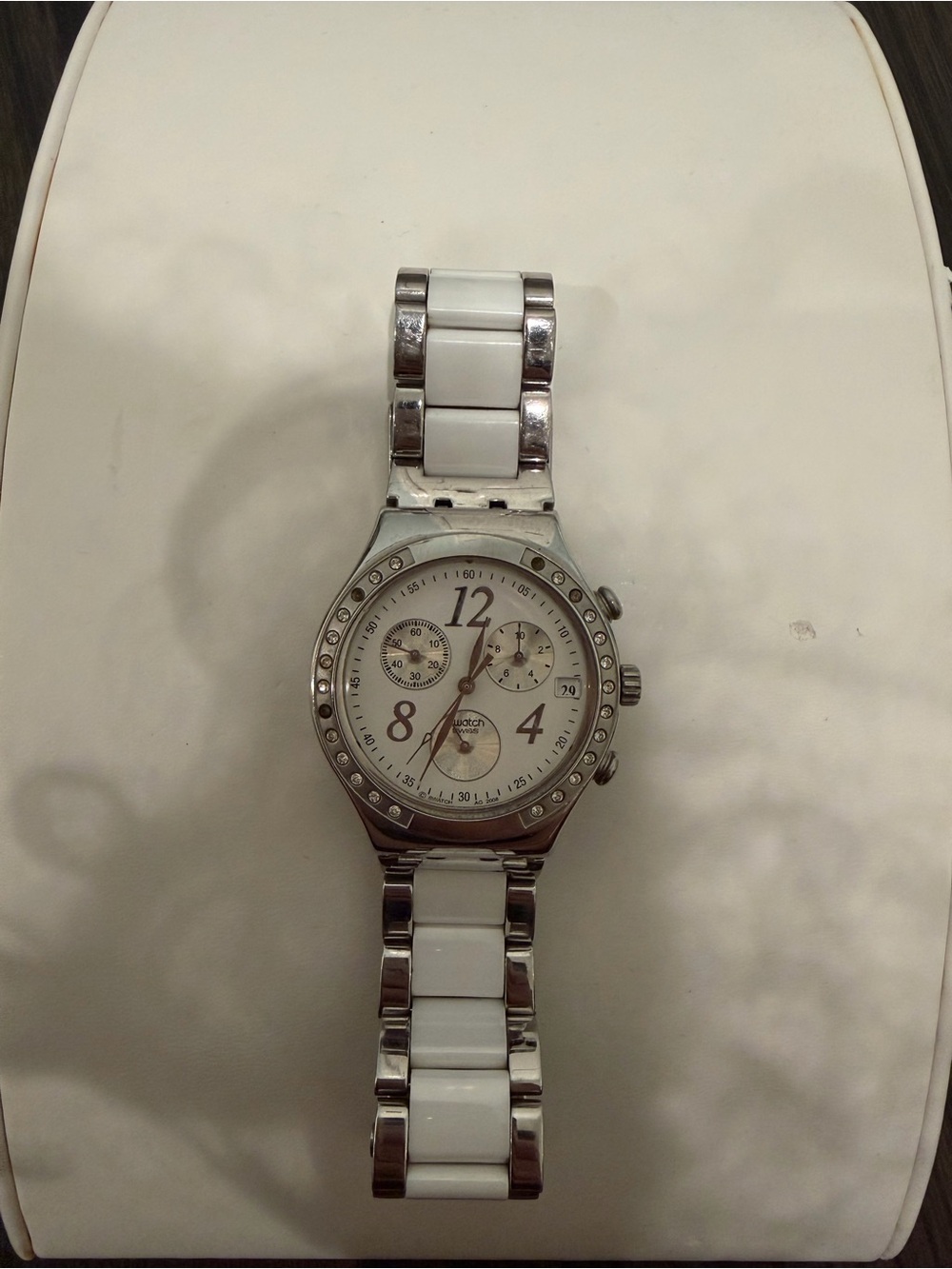 Swatch White and Silver Bejeweled Women's Watch Stainless Steel